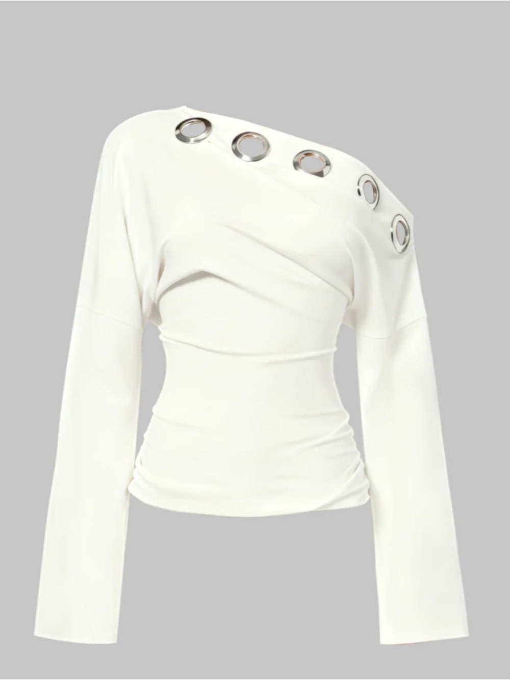 Metallic Eyelet Asymmetrical Long-Sleeve Top
